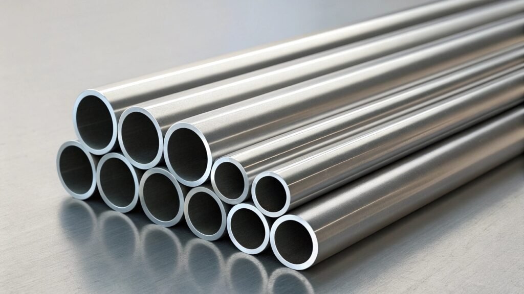 A clear visual showing two types of aluminum tubing: one seamless tube and one welded tube, perhaps with a slight visual difference in their cross-section or surface finish.